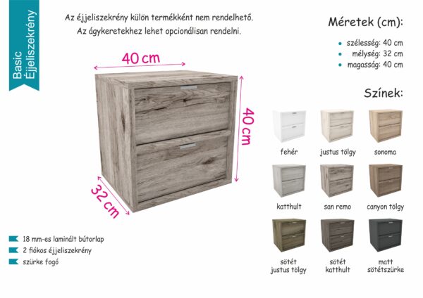 Basic 2 fiókos éjjeliszekrény